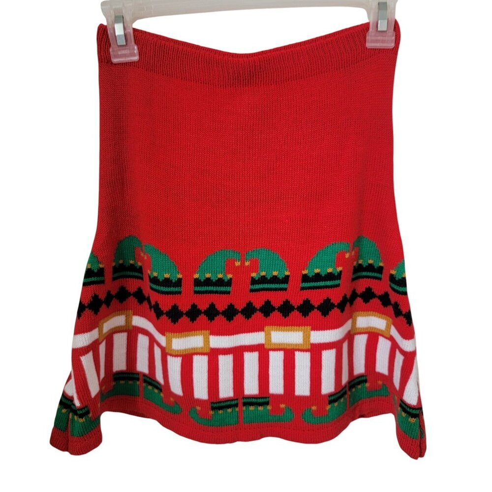 With Love Derek Size S Knit Sweater Skirt, Holiday Elf Pattern, Exc. Used Cond.